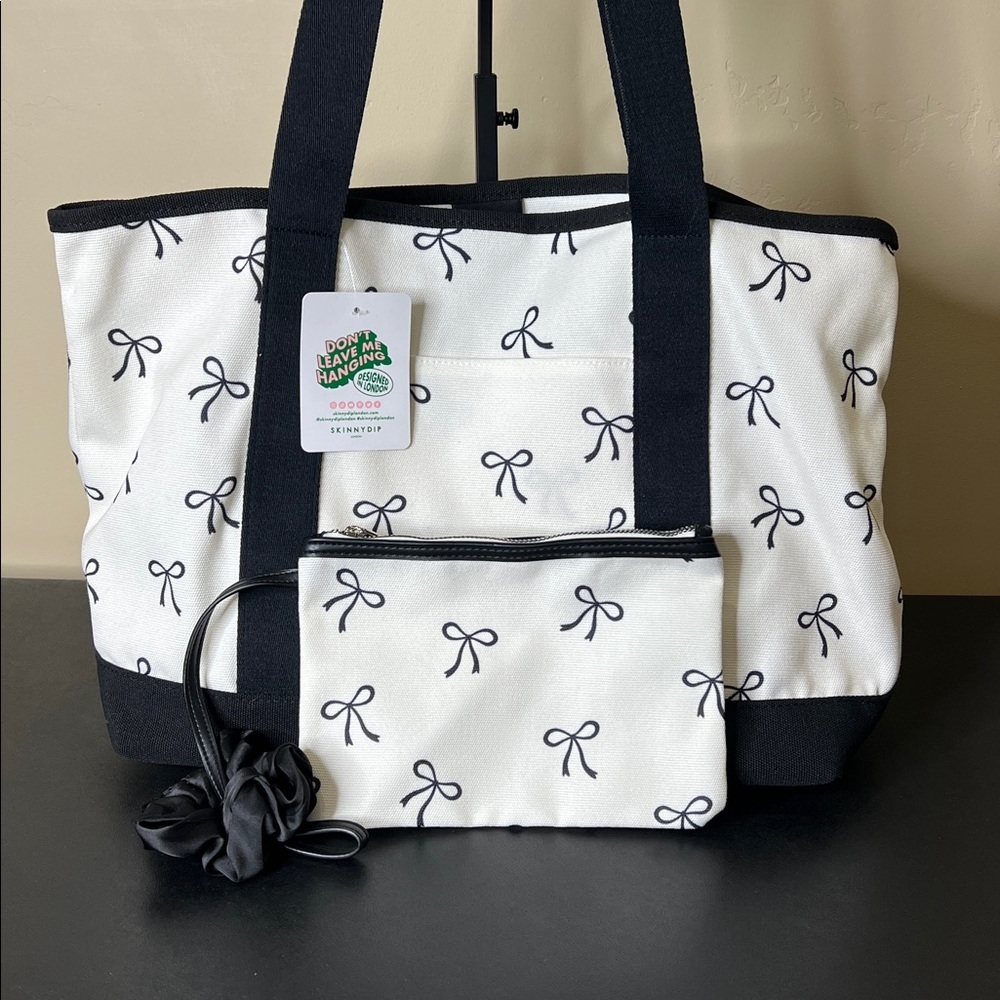Bow Fancy | Canvas Bow Tote Bag w/ Matching Mini Bag and Scrunchie 🖤